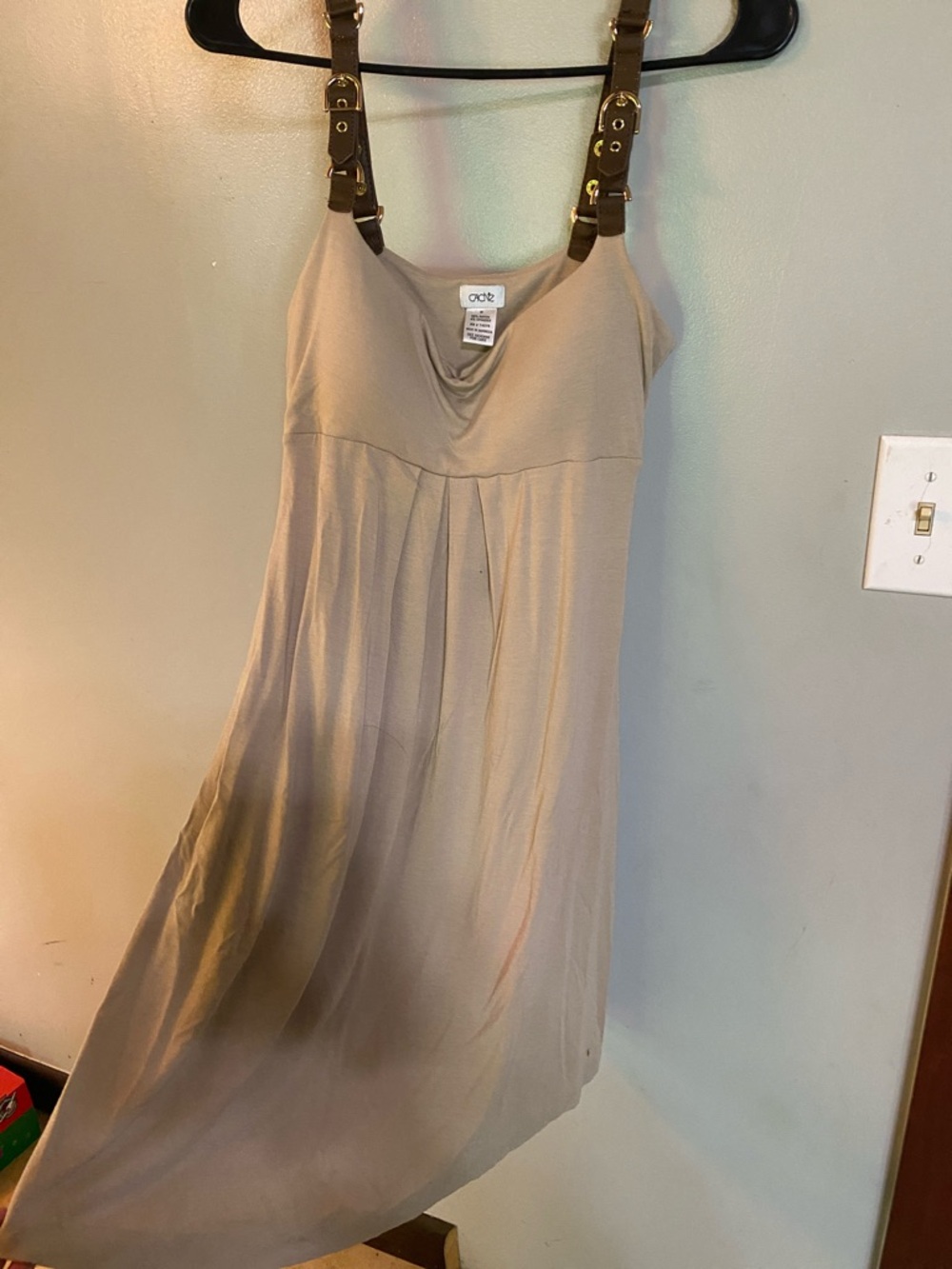 Cache Neutral Beige Tank with Thin Brown Straps